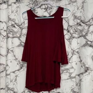Umgee Burgundy Cold Shoulder Top